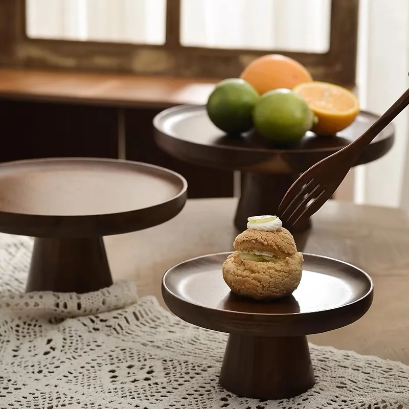 Cake Display Server Tray for Kitchen Multifunctional Serving Platter Wood Cake Stand with Acrylic Dome for Cake Desserts Display