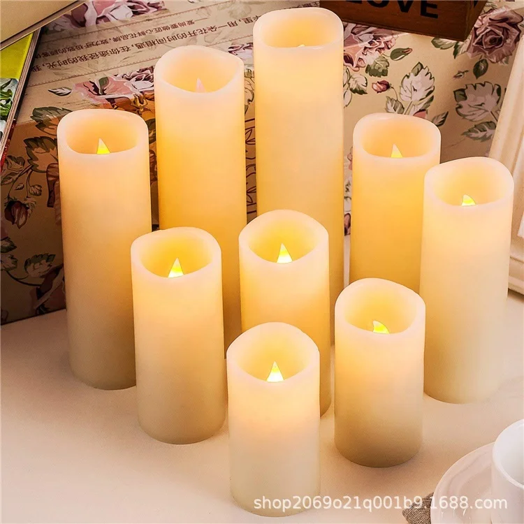 
Flameless Candles Battery Operated Real Wax Pillar Flickering LED Candle Of 9 