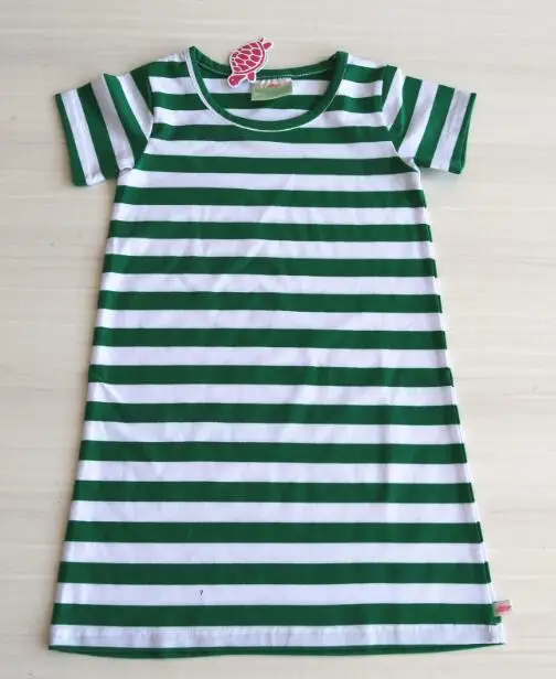 Cotton Short sleeve shift dress christmas green white stripe dress for girls