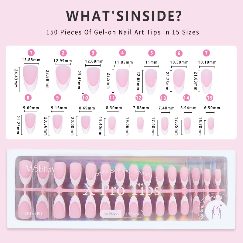 Nude Natural French Nail Short Length Designed False Nails Press On White Silver Glitter Tips Wear Comfortable