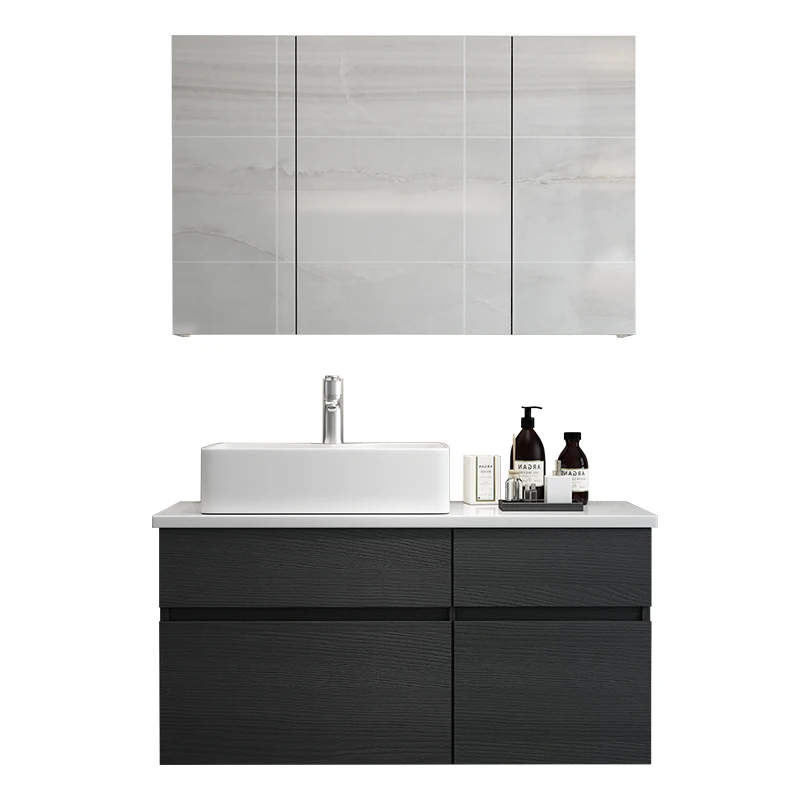 China Supplier Toilet Furniture Bathroom Washbasin Cabinet Modern Bathroom Vanity Set with LED mirror