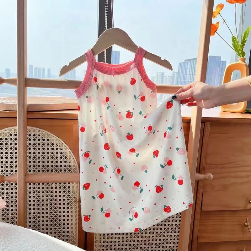 Korean Clothes Summer Baby Toddler Girl Dresses 4 years Suspender Dress Children Floral Ice Silk Princess Girls Puffy Dresses