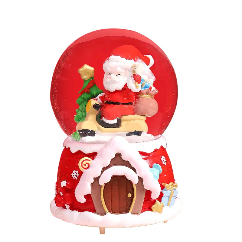 Creative Christmas Crystal Ball Music Box Resin Snowflake Water Luminous Glass Ball Snow Falling Christmas Decoration Wholesale