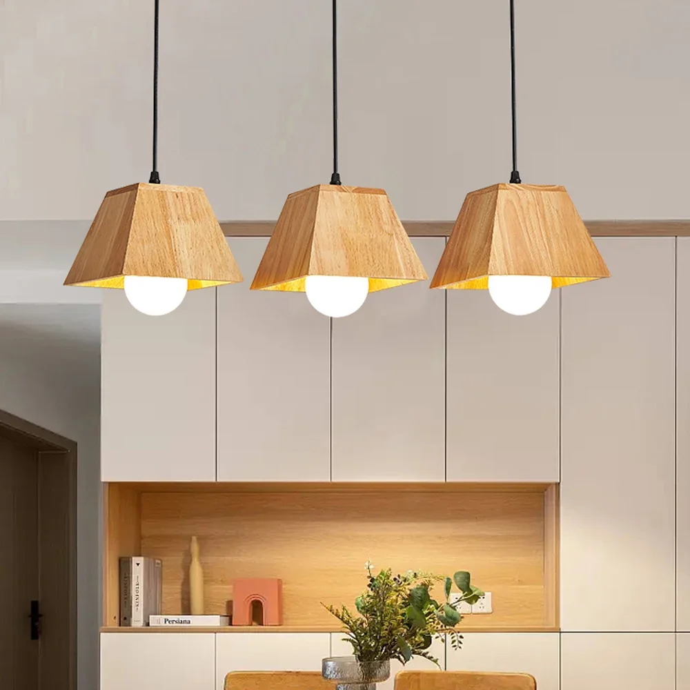 Solid wood dining room chandelier Nordic log air table bar lamp wood art bedroom headboard