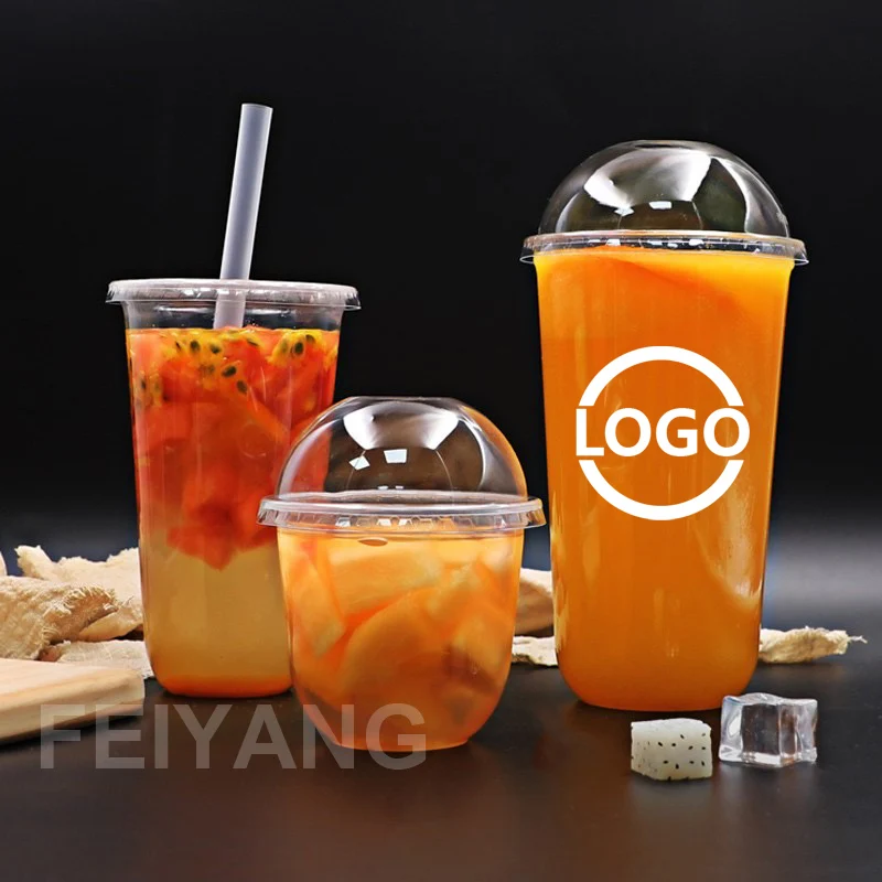 Plastic cups custom logo manufacturers pp pet with lids U-cup