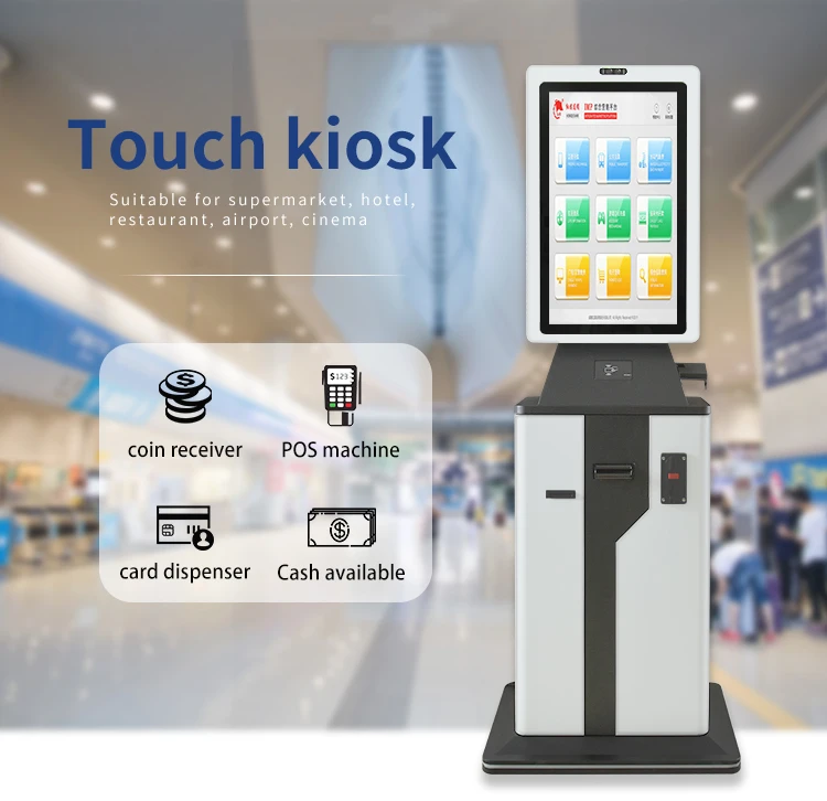 Crtly 32inch Self Service Touch Screen Kiosk Card Dispenser Passport Reader Kiosk Cash Payment Kiosks Currency Exchange Machine
