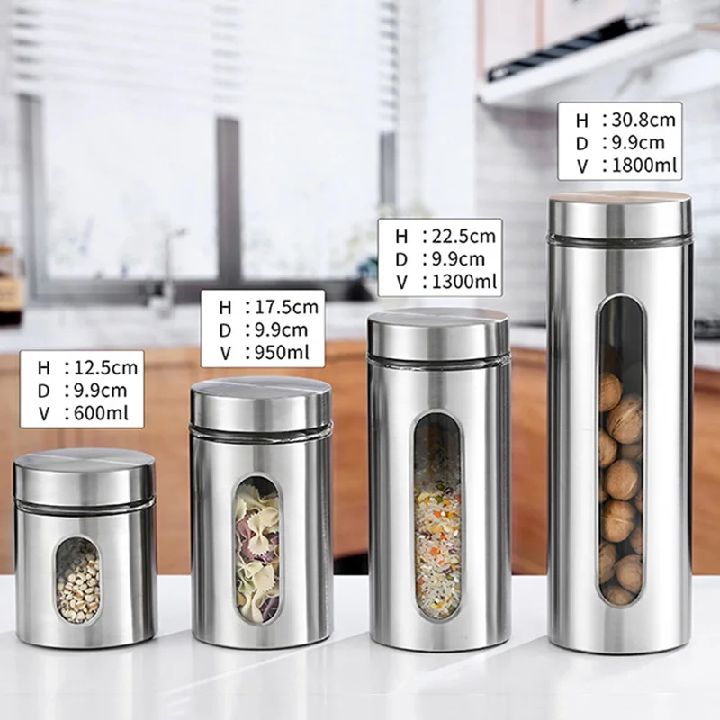 Ultra-Low Shipping Cost Stainless Steel Spice Packaging Sealed Airtight Kitchen Glass Storage Jars