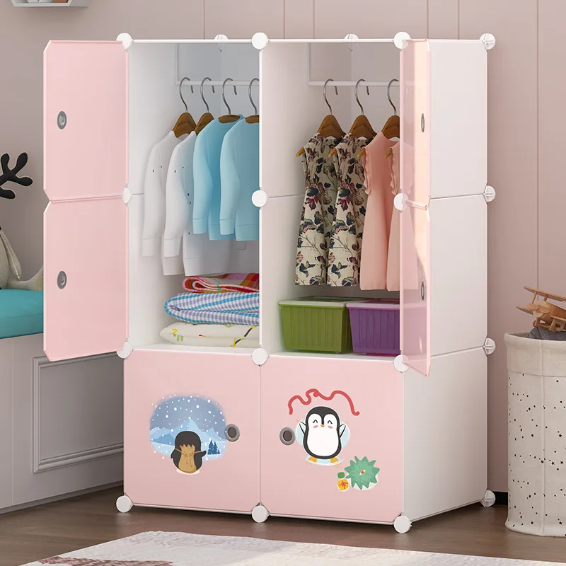 Factory wholesale household simple assemble child plastic cube wardrobe baby foldable storage cabinet kids almirah wardrobes