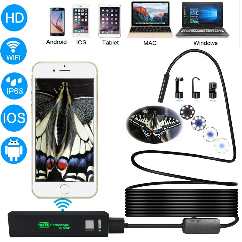  YPC110 жесткий бороскоп Инспекционная камера 1200P HD Wi-Fi эндоскопическая или Android