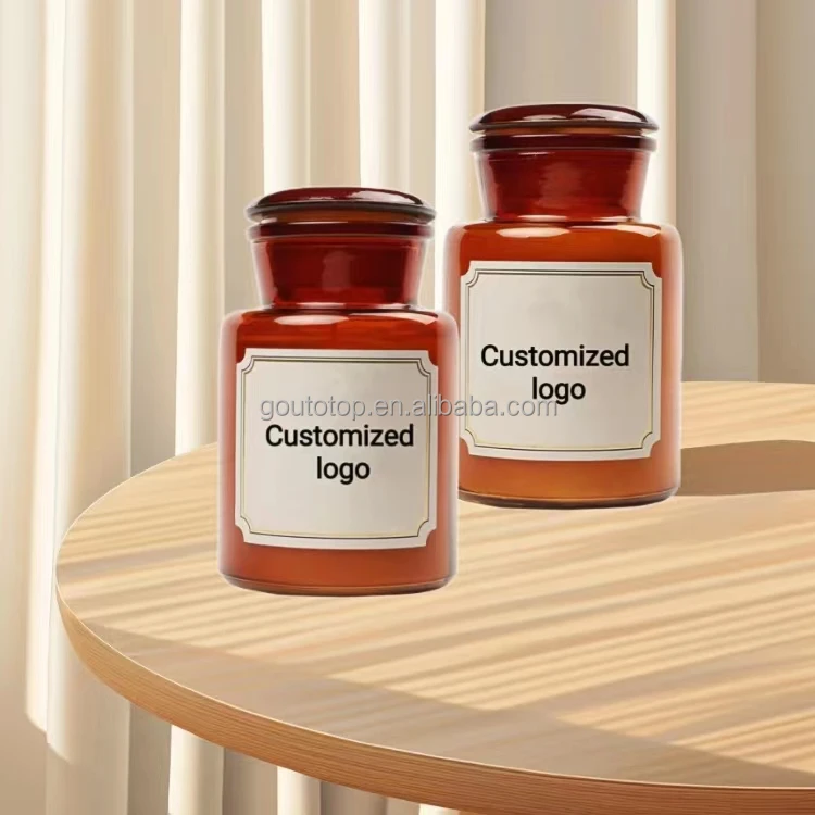 Wholesale matte Amber 8 oz 10 oz 12 oz glass candle jar container with lid
