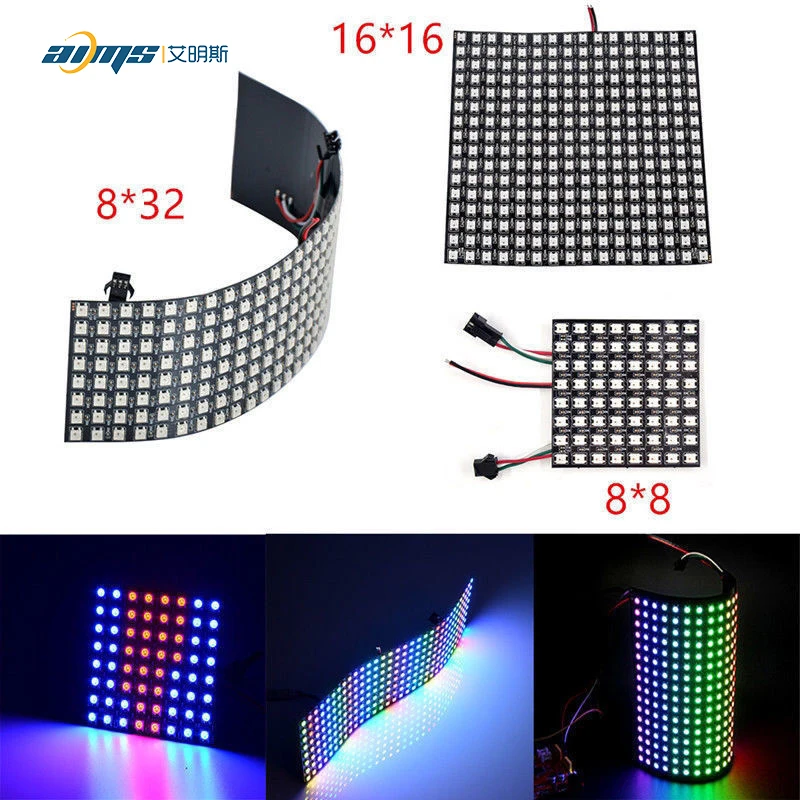 5V WS2812B 5050 Светодиодная цифровая панель 8*8 8*32 16*16 Гибкая индивидуально Адресуемая настенная декоративная светодиодная матричная Пиксельная