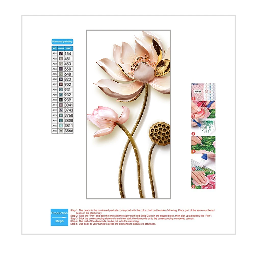 Wholesale Handmade Mosaic 5D DIY Full Round Square Drill Diamond Flower Lotus Diamond Painting Kits For Adults Kids Home Decor