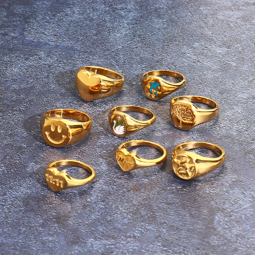 18K Gold Plated Heart Stainless Steel Yin Yang Rings Bijoux En Aci Inoxyd Waterproof Multiple Shape Custom Rings
