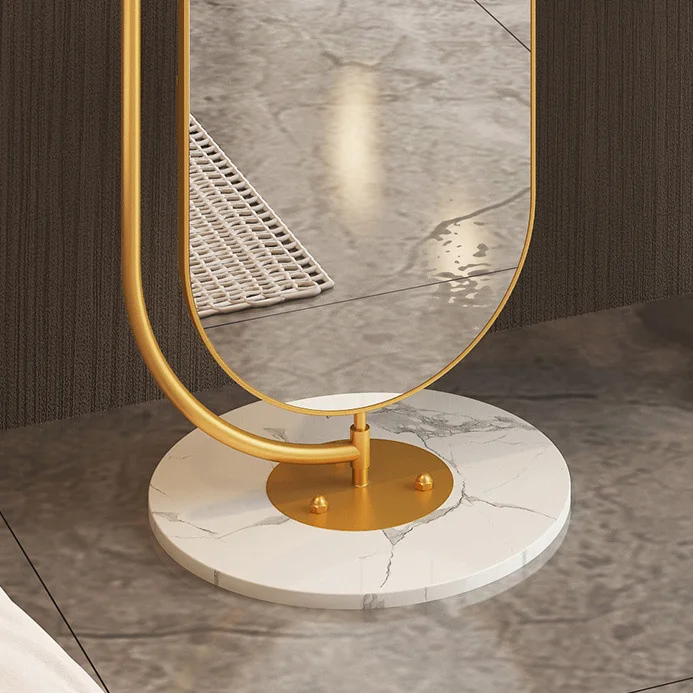 Household Luxury Rotatable Oval Gold Metal Framed Floor Length Standing Mirror With Storage For Bedroom Dressing Room