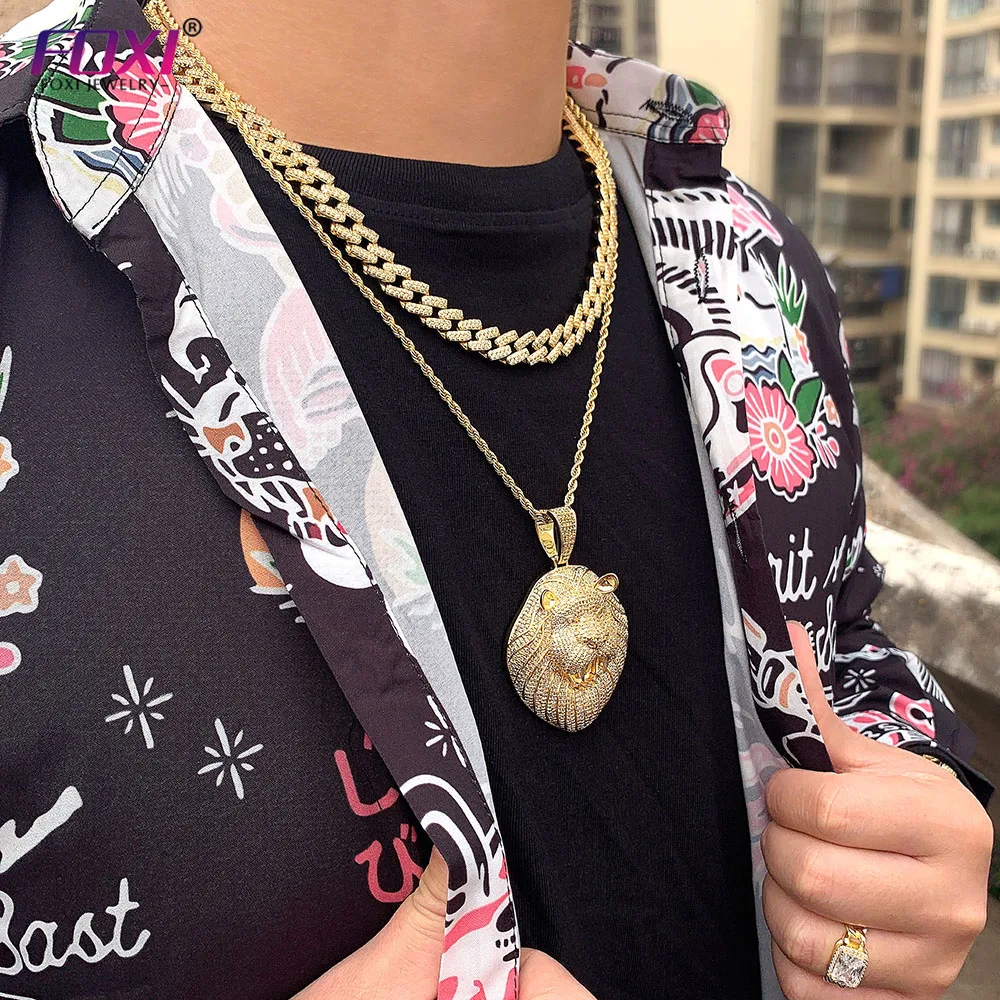 Hip Hop Roaring Lion Pendant High-End Luxury Charm Gold Plated Full Moissanite Realistic Lion Charm Necklace Pendant For Men