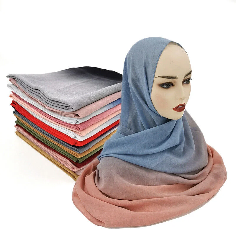 Fashion Gradient Color Scarf Long Muslim Shawls Hijab Turban Head Wrap Islamic Summer Thin Headwear Female Accessories