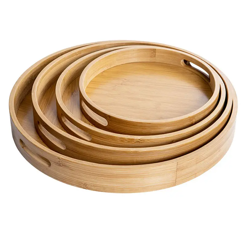 Eco-friendly Bamboo Serving Tray Wholesale Round Bamboo Food Tray Bamboo Tea Tray