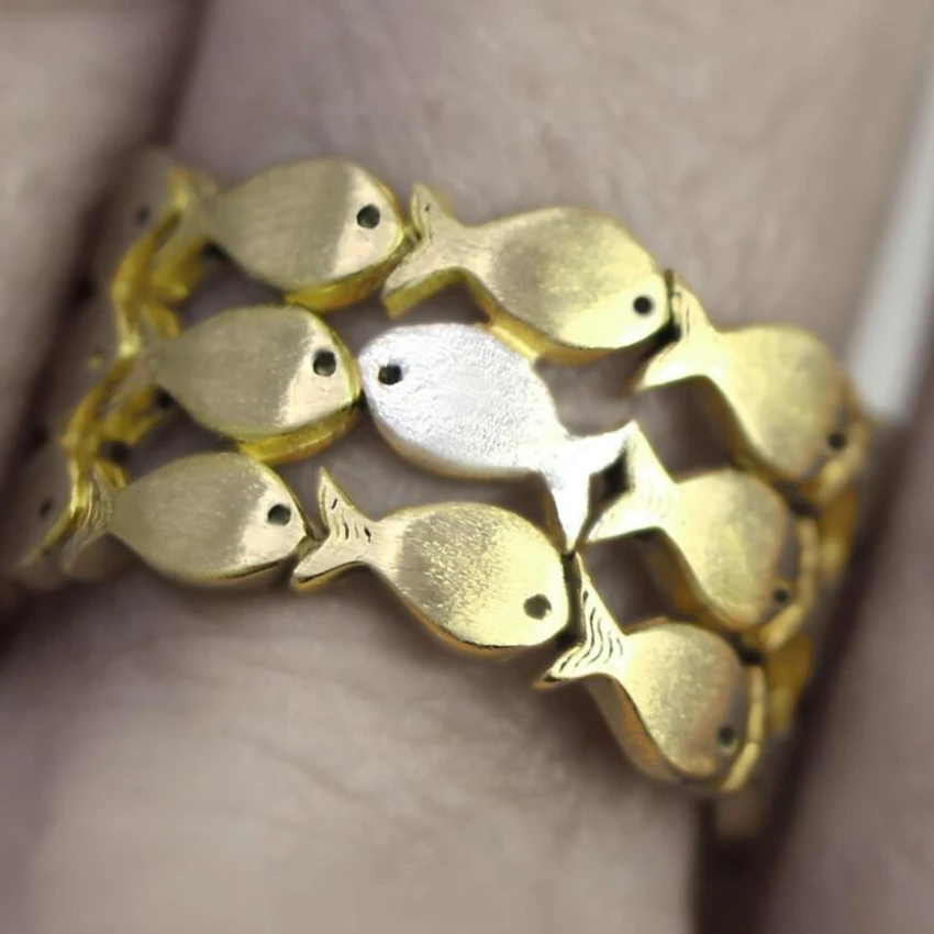 Swimming Lover Ring 316l Stainless Steel Pvd 18k Gold Plated Jewelry Wholesale Fish Swimming Ring Open Cute Fishes Ring