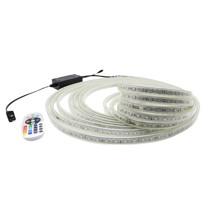 110V RGB LED Light Strip SMD 5050 Dimmable Flexible Smart Rope Light Remote Control USB Connectivity IP66 PVC Body Landscape