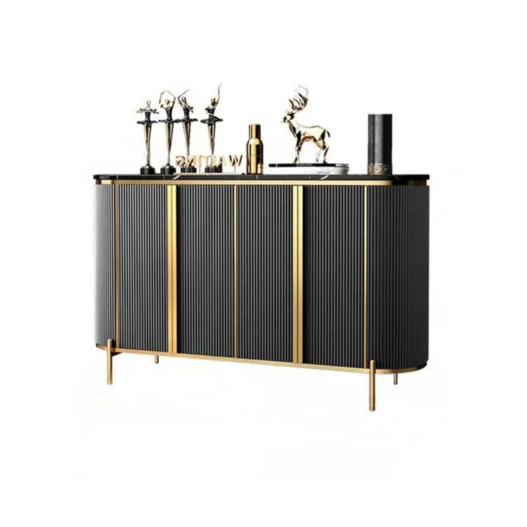 Italian furniture black high gloss mdf buffet cabinet marble grey sideboard  luxury