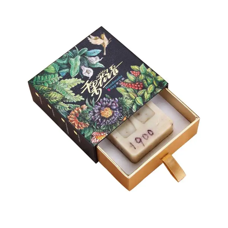 Soap Boxes Soap Packaging Unique Kraft Paper Drawer Custom Silver Foil Logo Recyclable Luxury Coated Paper Environmental Accept