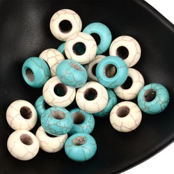 8x14mm DIY Natural Stone Beads For Circles Green White Big Hole Beads For Jewelry Making