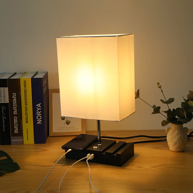 Amazon LED nordic home decor luxury modern bedside wireless charger hotel touch USB smart study table & desk lamps reading