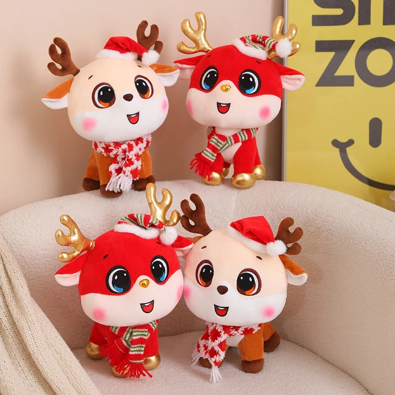 Christmas Plush Reindeer Decoration Cute Big Eyes Stuffed Animal Plush Custom Toys