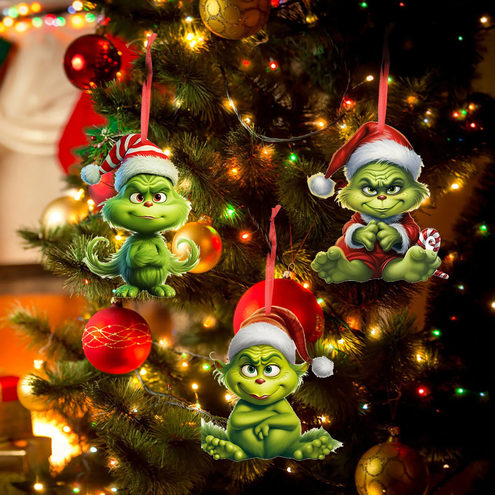 Holiday Decor Craft Supplies Christmas Tree Cartoon Designs Green Monster Hanging Ornaments Decorations