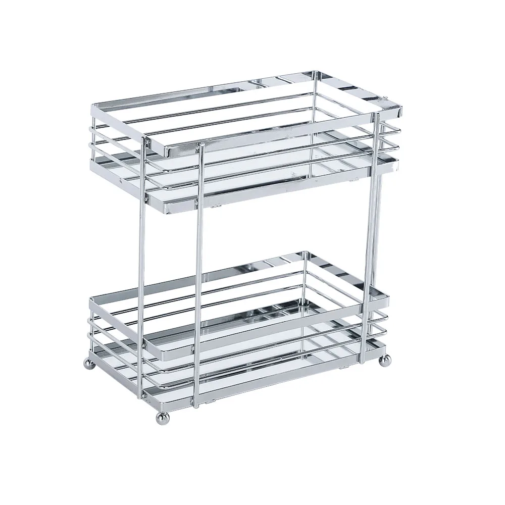 Good Price Chrome Glass 2-Tiers Bathroom Standing Corner Shelves Kitchen Storage Shelf For Organizer Countertop