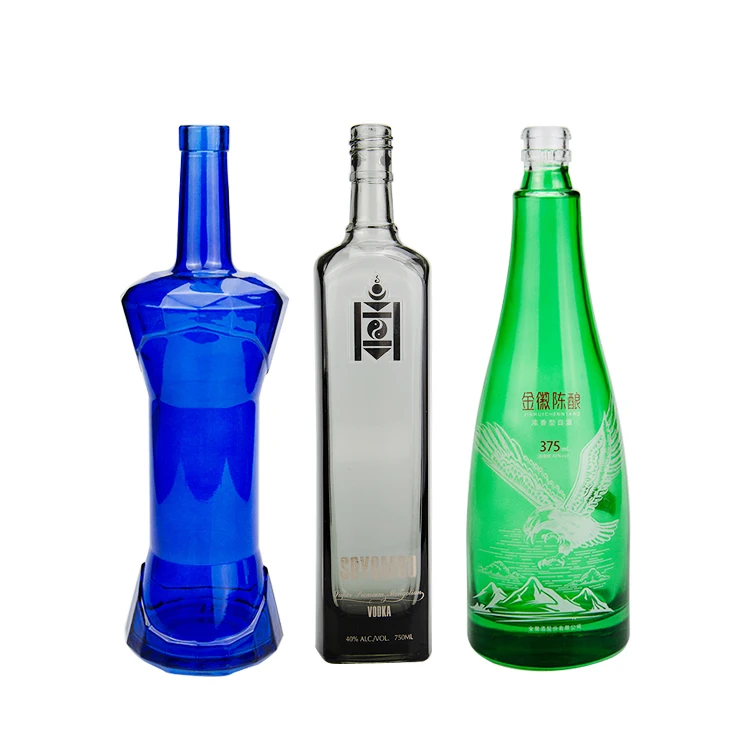 
high clear 350ml 550ml 750ml colorful frosted small olive oil water liquor glass bottle 