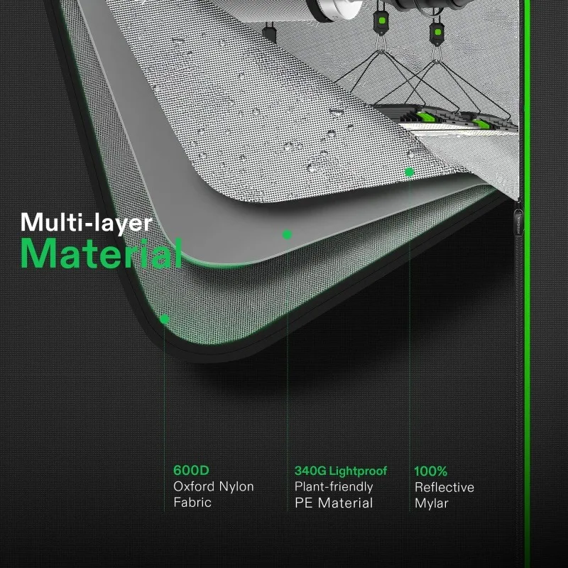 Growth Tent With High Reflective Polyester Film Observation Window And Floor Tray Suitable For Hydroponic Indoor Plants