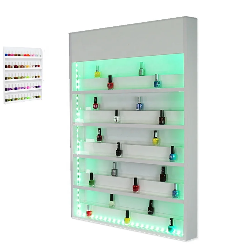 New nail art polish wall display stands nail rack with LED lighting