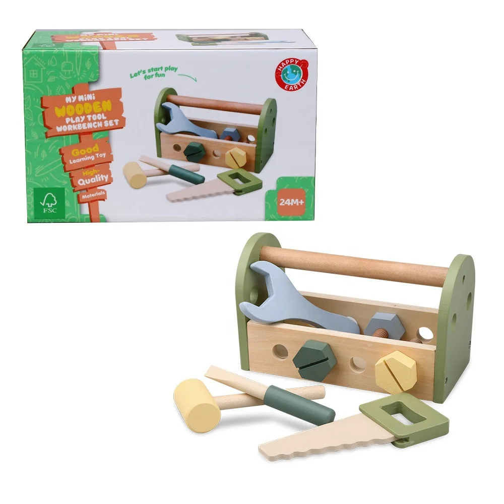 Wood Tool Toys Pretend Play Set Toy with Tool Kits Screwdriver and Hammer Educational Montessori Wooden Tool Box Toys for Kids