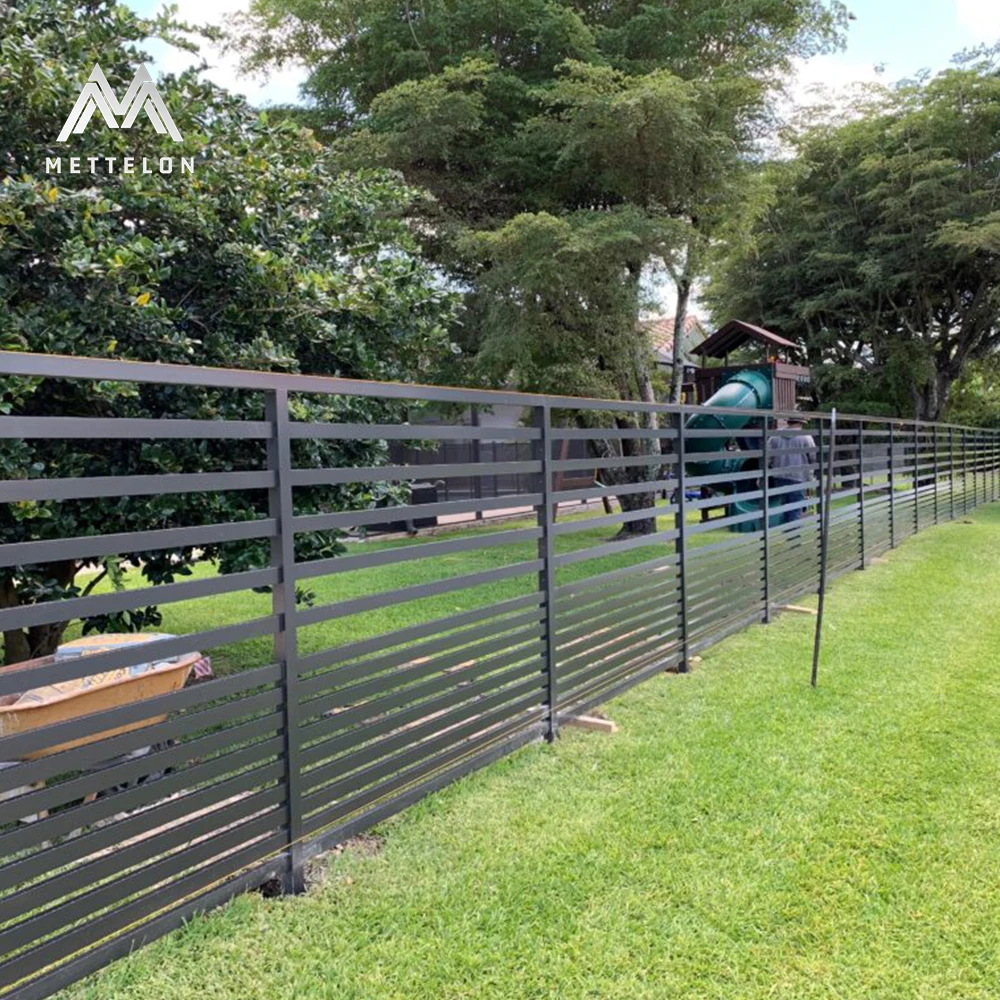 Mettelon High-Quality Durable Outdoor Aluminum Fence Posts Panels for Garden Yard Horizontal Slats Weather-Resistant Coating