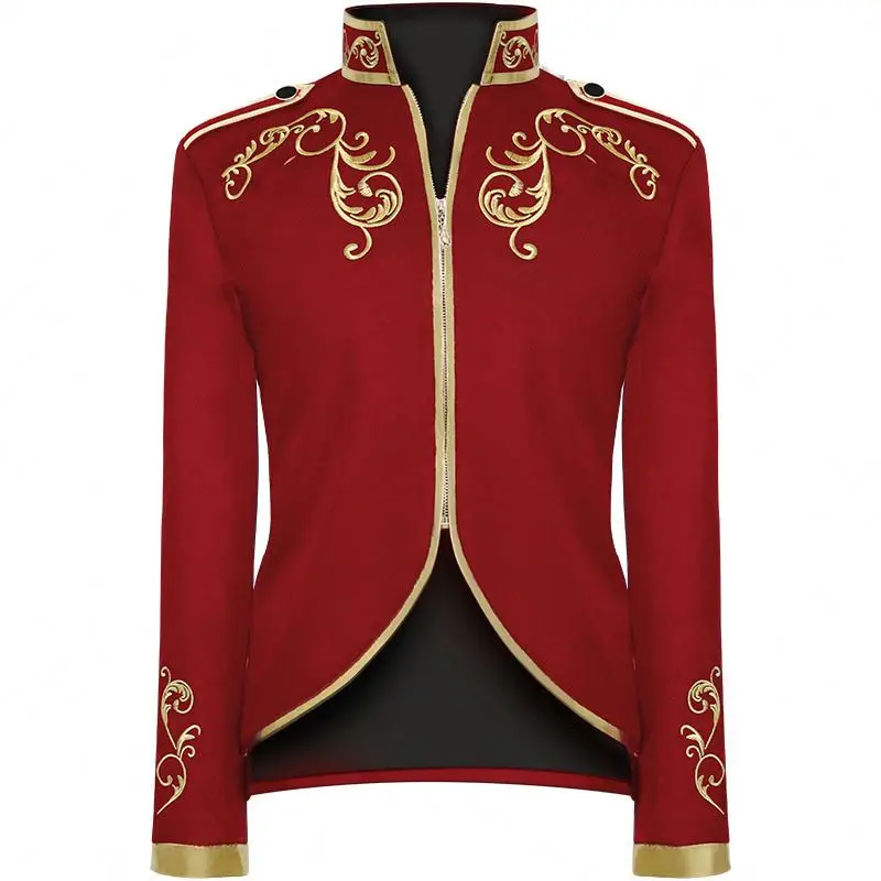 Medieval Victoria European Court King Cosplay Costume Coat Men Carnival Party Knight Golden Embroidery Stand Collar Top Jacket
