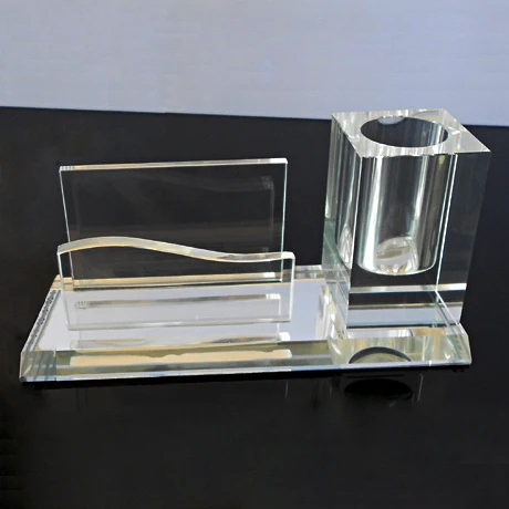 Clear Crystal Office Stationery Gift Set Desk Top Pen and Card Holder for Letter-Themed Promotions