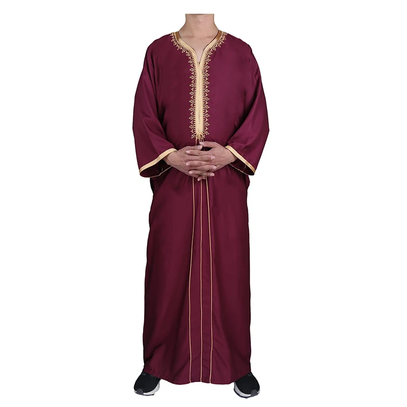 Muslim Morocco Style Modern Model Meticulous Design Delicate Decoration Exquisite Neckline Weaved Pattern Long Dress For Men