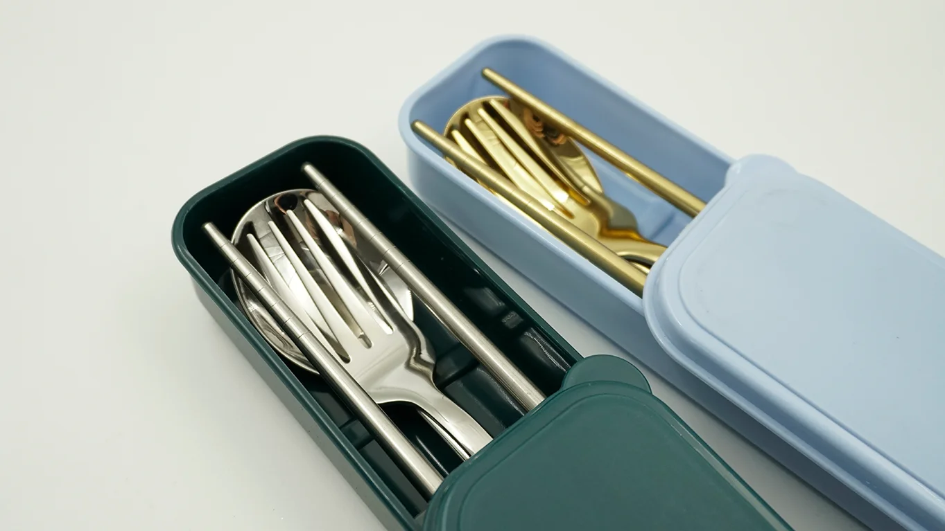 Korean Style Stainless Steel Tableware Stainless Steel Chopsticks Gold Plated Cutlery Set With Box