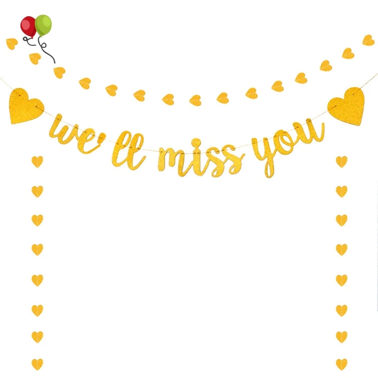 Gold Glitter We Will Miss You Banner Farewell Banners for Retirement Graduation Going Away Office Work Party Decorations KD779