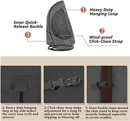 Customized Size 600D Oxford Waterproof and Dustproof Patio Heavy Duty Oxford Uv-Protect Waterproof Egg Chair Cover