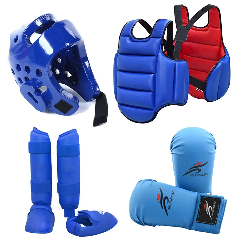 
Karate Uniform Shin Guard martial arts Vest Boxing Gloves Equipment MMA Training Taekwondo Sparring Gear Set Chest Body Protect 