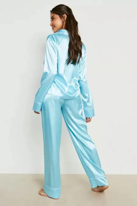 KY Plus Size Long Sleeve Custom Satin Two Pieces Pajama Sets for Women