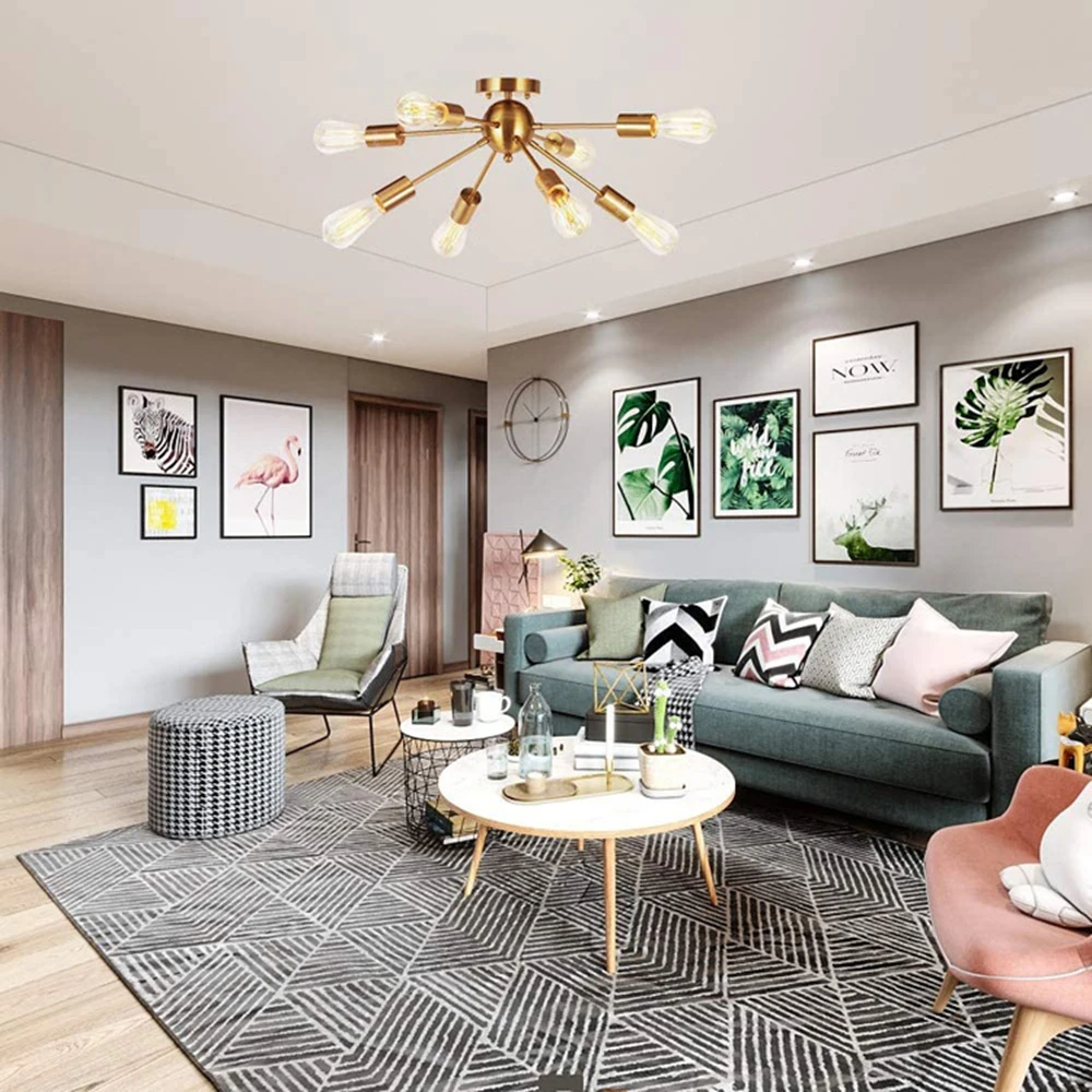 China factory 8 led industrial modern loft fixtures metal iron retro lamp Starburst large black Sputnik chandelier pendant light