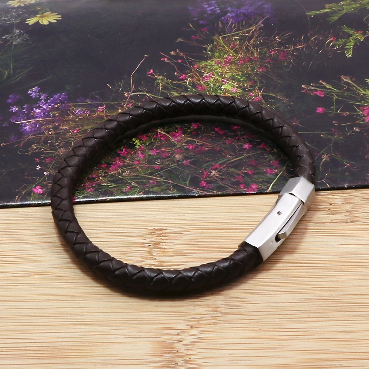 cheap price leather bracelet 6mm braided brown leather bracelet for men
