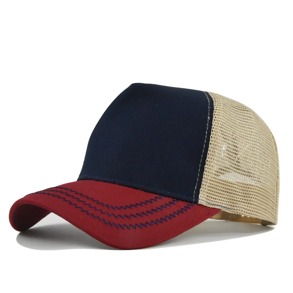 Fitspi Wholesale Solid Color Hard Top 5 Baseball Mesh Cap Advertising Peaked Breathable Couple Solid Color Sun Hat