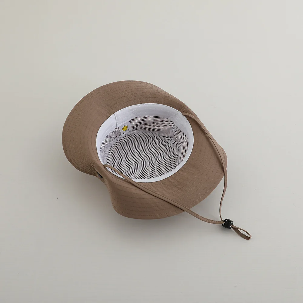 Kids Outdoor Sunshade Quick Drying Sun Hat 3D Letter Embroidery Solid Color Cotton Bucket Hat for Children