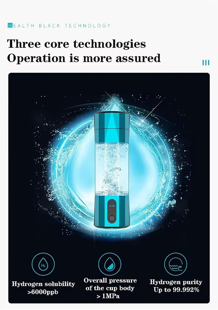 10000ppb high H2 concertration PEM hydrogen water bottle Water  With Separate Vent