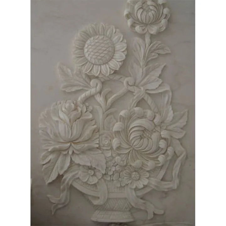 Modern Style Wall Natural Stone Carved Lotus Flower Relief 3D for Decoration Shengye
