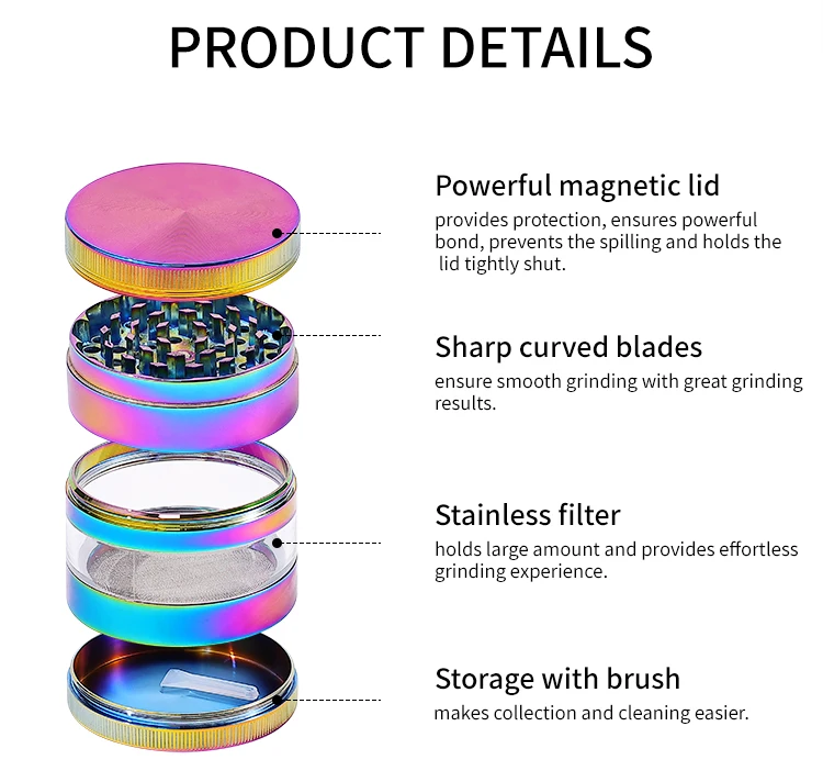 4 layers 63mm smoking Custom logo flower spices grinder mechanical custom Zinc alloy metal grinders